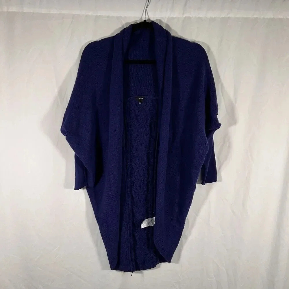 Hurley Cardigan Women's Large Blue Open Front Long Sleeve Cable Knit Back